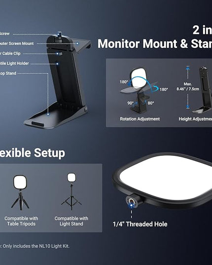 NEEWER BASICS 2Pcs 5" 10W LED Streaming Light, Bi Color Edge Lit Full Screen CRI95 USB Lamp with Multifunction Desk Stand, Monitor Laptop Computer Webcam Video Conference Zoom Recording Lighting, NL10
