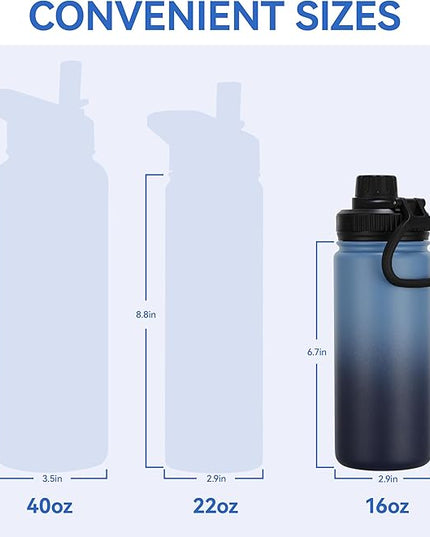 DOMICARE 16 oz Kids Water Bottle for School Stainless Steel Double Wall Vacuum Insulated Water Bottle with Straw lids & Spout Lid, Leakproof BPA Free (Blue/Navy,1)