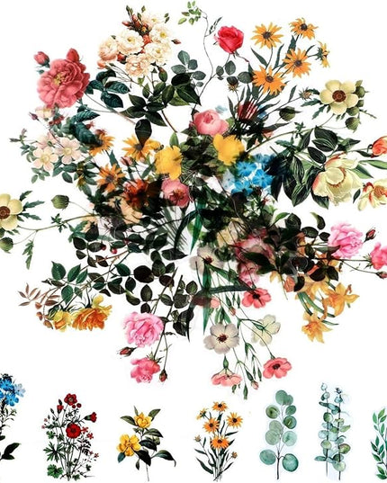 80 Pieces Natural Vintage Flower Stickers for Scrapbooking, Self-Adhesive Scrapbooking Stickers Supplies Journal for Adult Card Making Letters DIY (Style D)
