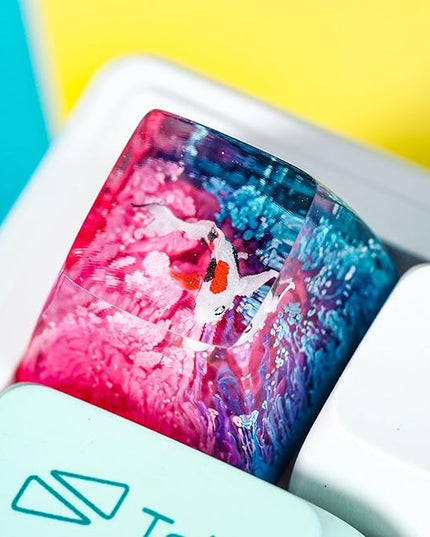 Kohaku Koi Artisan Keycap Blue and Pink Ocean Coral Reef R1 SA Profile Custom Keycaps 1U ESC Handmade Gaming Resin Key Cap Cherry MX Switch Compatible Mechanical Keyboard Koi Lover Gift