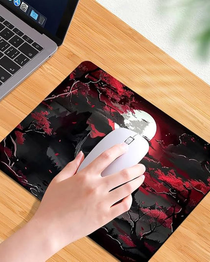 Red Trees, Mountains, and Moon Square Mouse pad, Texture, Waterproof, Anti Slip Rubber Base, Computer Mouse pad, Laptop Mouse pad