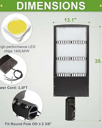 450W LED Parking Lot Lights, LED Street Area Lights, 20KV Surge Protector, 1-10V Dimmable, 1000-1500W MH Equiv LED Shoebox Lights, 63,000LM 5000K 100-277V DLC UL Certified