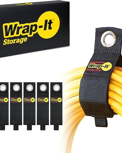 Heavy-Duty Wrap-It Storage Straps, 13-inch (6 Pack) - Hook and Loop Extension Cord Organizer Hanger, Cord Wrap, Cable Straps for Cables, Hoses, Rope for Home, RV and Garage Storage and Organization