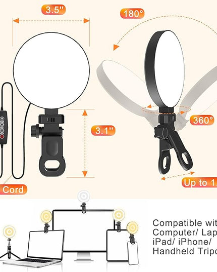 3.5'' Ring Light for Laptop, 61 LEDs Dimmable Video Conference Lighting, Portable USB Plug Clip On Ring Light Computer Laptop iPad Phone for Selfie Working Learning Zoom Meeting Live Streaming Makeup