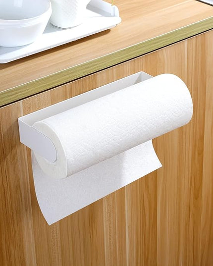 YIGII Adhesive Paper Towel Holder Under Cabinet - Stainless Steel Paper Towel Rack Stick on Wall Mount for Kitchen, White