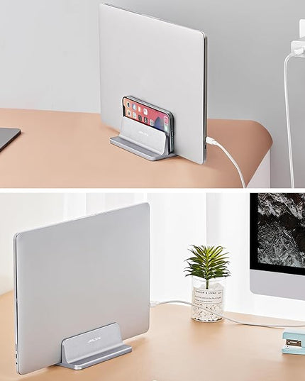JARLINK Vertical Laptop Stand, Aluminum Laptop Holder Desktop Stand with Adjustable Dock Size (up to 17.3 inches) Compatible with All MacBook/Surface/Dell/Gaming Laptops (Silver)