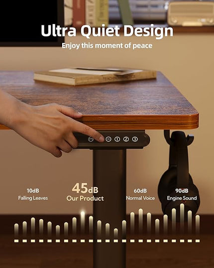 INNOVAR Electric Standing Desk, Adjustable Height Stand up Desks, 63 x 24 Inches Sit Stand up Desk for Home Office Computing, 3-Preset Memory Height Ergonomic Rising Desks, Rustic Brown