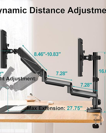 MOUNT PRO Triple Monitor Mount, 3 Monitor Desk Arm fits Three Max 27" LCD Computer Screens, up to 17.6lbs Each, Premium Gas Spring Display Stand with Tilt Swivel Rotation, Vesa Mount 75x75,100x100