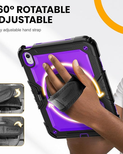 timecity for iPad (A16) 11th/ 10th Generation Case 11''/ 10.9 Inch (2025/2022) - Heavy Duty Protective Cover with Screen Protector, Stand, Shoulder Strap & Pencil Holder | Kids-Friendly - Purple