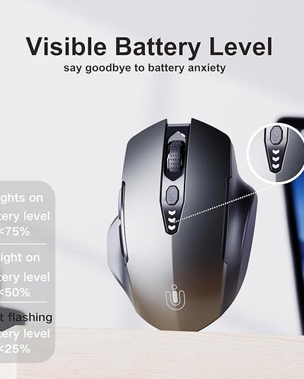 Uineer Wireless Mouse,[Upgraded] Rechargeable 2.4GHz (Battery Level Visible) Ergonomic Computer Mouse,4 Levels DPI, Wireless Mice for Laptop PC Computer(Grey)