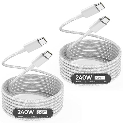 USB C to USB C,240W USB-C Woven Charge Cable,6.6ft 2Pack USB C Cable Fast Charging Cord for Apple MacBook Pro/MacBook Air,iPad Pro/Air,iPad mini,iPhone 16 15 Pro Max Plus Compatible 140W/100W/60W/45W