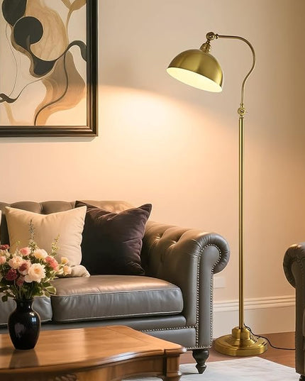 Bright LED Gold Reading Floor Lamp with Remote Control and Bluetooth Dimming,Living Room Bedroom Bedside Office Study Library Adjustable Standing Tall Lights, Unique Modern Brass Home Decor Essentials