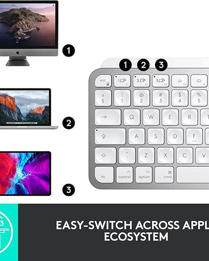 Logitech MX Keys Mini for Mac Minimalist Wireless Keyboard, Compact, Bluetooth, Backlit Keys, USB-C, Tactile Typing, Compatible with MacBook Pro,MacBook Air,iMac,iPad - Pale Grey