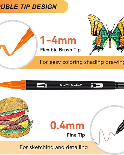 Dual Markers Brush Pens for Adult Coloring Books, 72 Colors Art Marker Set with Fine & Brush Tip Pen for Bullet Journaling, Coloring, Drawing, Hand Lettering, Calligraphy, Art Supplies