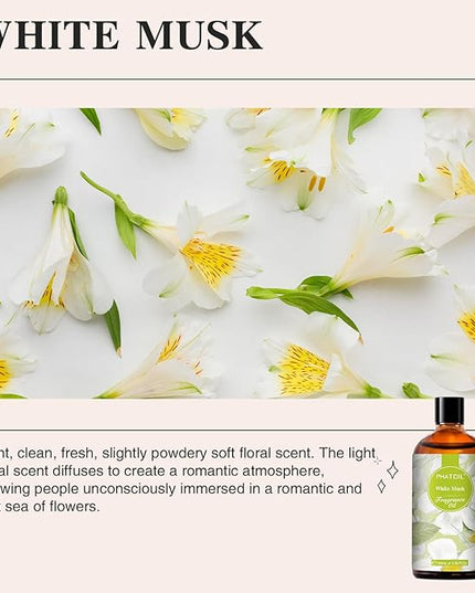 100ML/3.38fl.oz White Musk Fragrance Oils, PHATOIL White Musk Oil for Diffuser, Humidifier, Scented Oils for DIY Soap, Candle Making with Premium Glass Dropper