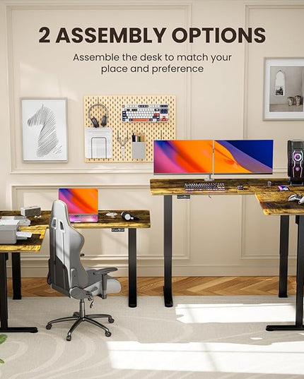 ErGear L-Shaped Electric Standing Desk, 63 inches Double Motor Height Adjustable Sit Stand up Corner Desk, Large Home Office Desk Computer Workstation, Vintage Brown