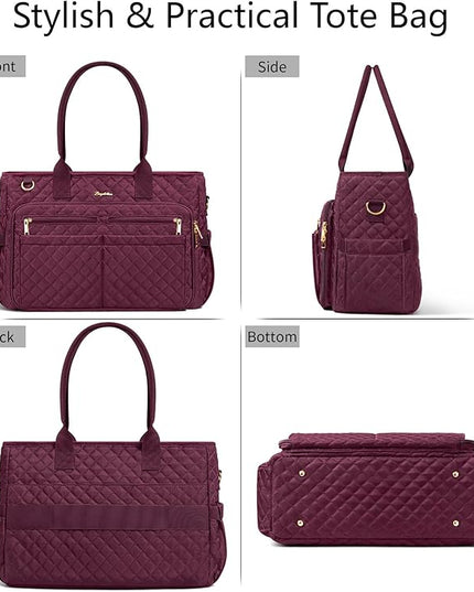Teacher Bags for Women, 15.6 inch Laptop Work Tote Nurse Bible Bag Quilted Shoulder Handbag for Work, Daily, School, Travel