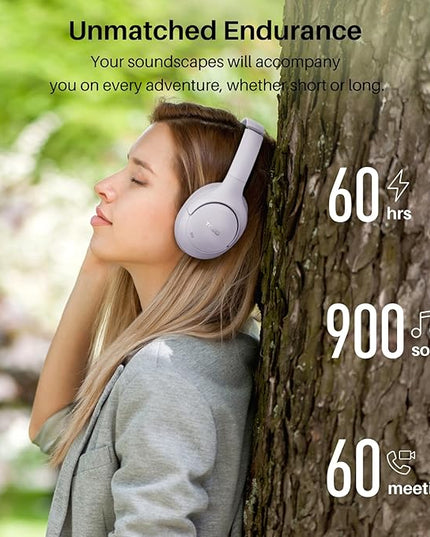 TOZO HT2 Hybrid Active Noise Cancelling Headphones, Wireless Over Ear Bluetooth Headset, 60H Playtime, Hi-Res Audio Custom EQ via App Deep Bass Comfort Fit Ear Cups, for Home Office Travel