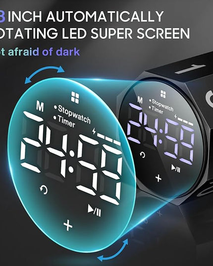 Digital Pomodoro Timer,Frosted Metal Productivity Cube Timer,1.8 In LED Digital Large Screen and Auto-rotating Display,1/3/5/10/25/30/60min & Custom Time, Silent & Alarm,for Office, Study, Work(Black)
