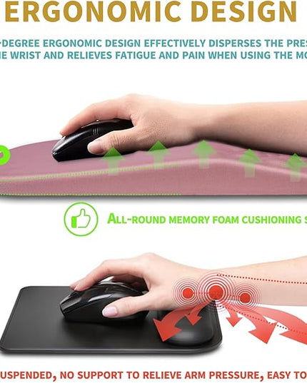 Hokafenle Ergonomic Mouse Pad Wrist Support with Massage Design, Wrist Rest Pain Relief Mousepad with Memory Foam&Non-Slip PU Base, Mouse Pads for Wireless Mouse & Desk (12x8 inch,Pink)