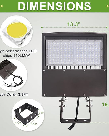LED Shoebox Flood Lights 100W, 14000LM Dimmable LED Parking Lot Lights, 5000K Surge Protection LED Stree Lights with Yoke Trunnion Mount DLC UL
