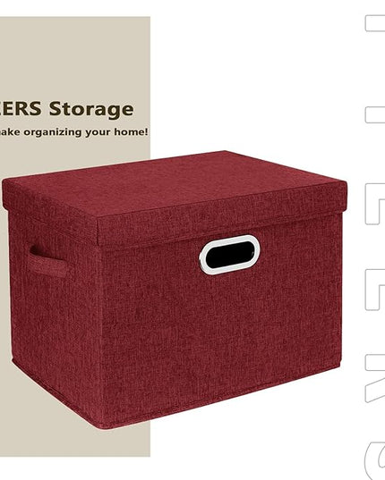 TYEERS Collapsible Storage Bins With Lids, Large Fabric Storage Boxes - 2 Pack - Red Wine
