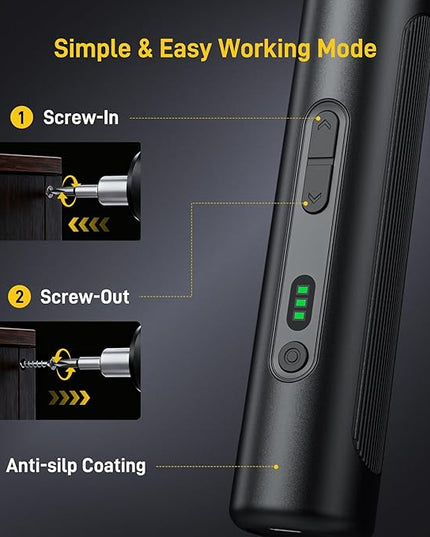 MrToNo Electric Screwdriver, Cordless Screwdriver Set, Power Screwdriver Set, 3 Torque Settings, 1500mAh Battery, 33 Magnetic Bits, LED Light, Rechargeable Tool for Furniture, DIY, Household Repair