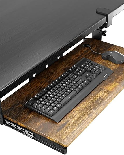 AX WABER Keyboard Tray Under Desk Pull Out with Extra Sturdy C Clamp Mount System, 27.3 (32.5 inch Including Clamps) x 11 Inch Slide-Out Platform Computer Drawer for Typing Vintage AX01WG02