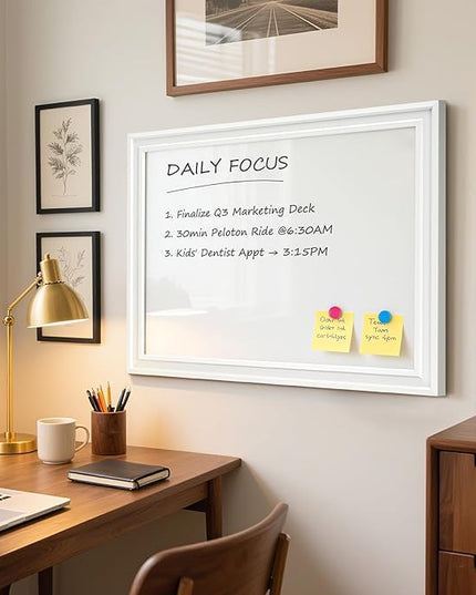White Board for Wall, 24'' x 18'' Magnetic Dry Erase Board, Decorative Whiteboard with Plain White Wooden Frame, Hanging Writing Board for Home Office School Dorm