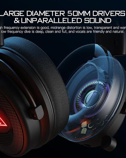 EKSA Wireless Gaming Headset for PC, USB Headphones with Retractable Microhpone, Surround‑Tuned, 20ms Ultra-Low Latency, 50Hr Battery, 2.4G Bluetooth Wired Computer Headset for PS4 PS5 Laptop