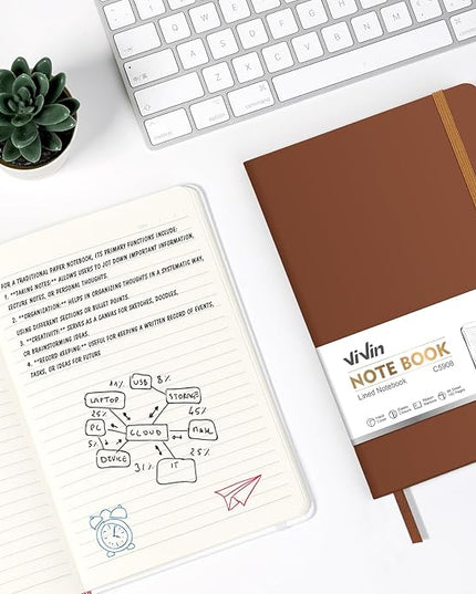 ViVin Lined Journal Notebooks for Work, 192 Pages, Medium 5.5 x 8.3 inch, College Ruled, A5 Hardcover Journaling Notebooks for Writing, 8 Pack Bulk,Brown