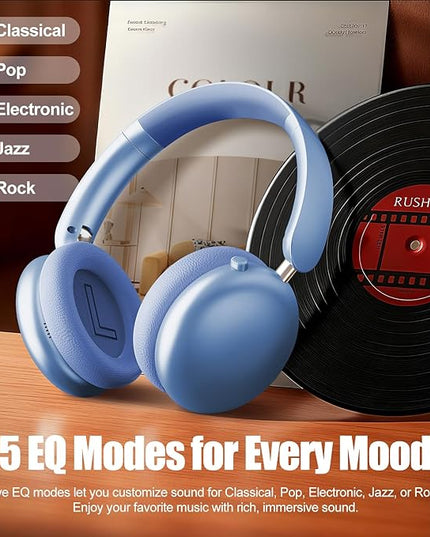 Wentronic Y06 Noise Cancelling Headphones,58H Playtime and 5 EQ Music Modes Wireless Over Ear Bluetooth Headphones with Microphone,Lossless Audio,Multipoint Connection,Foldable,Lightweight,Blue