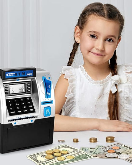 ATM Piggy Bank for Real Money – Mini ATM Bank Machine with Card & PIN, Coin & Note Recognition, Balance Calculator – Fun Electronic ATM Savings Bank for Teenagers & Adults