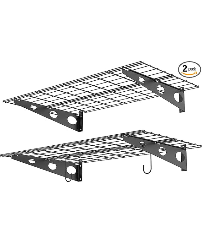 WALMANN 2 Pack Garage Wall Shelves, 2 x 4 ft/24 * 48 inch Wall Mounted Storage Shelves for Garage Heavy Duty Wall Shelving, Holds Up to 220 lbs(Black)