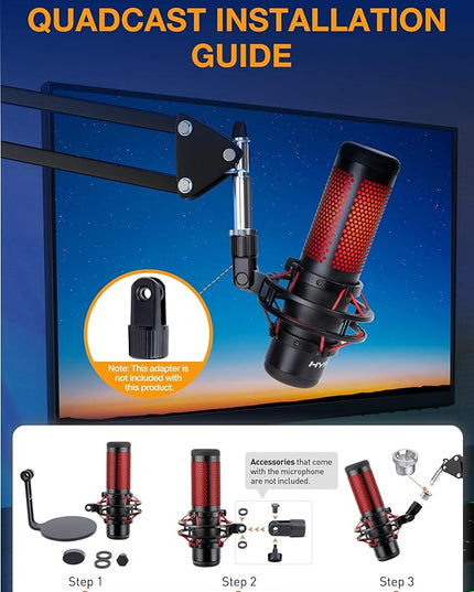 QuadCast Boom Arm, Mic Arm for Blue Yeti HyperX QuadCast SoloCast Fifine AM8 and Most Microphone, Mic Stand Desk with 3/8" to 5/8" Adapter by SUNMON