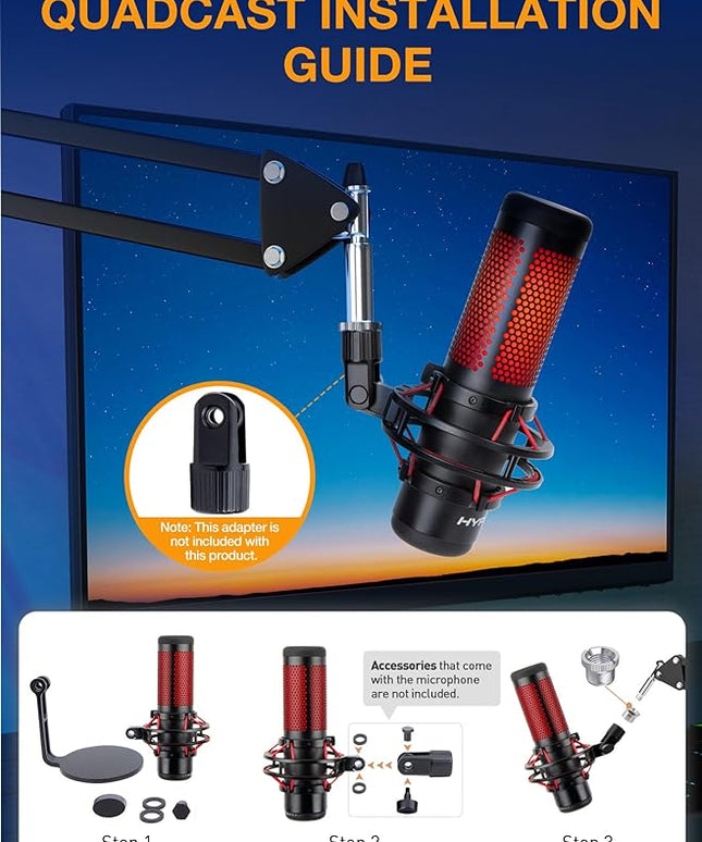 QuadCast Boom Arm, Mic Arm for Blue Yeti HyperX QuadCast SoloCast Fifine AM8 and Most Microphone, Mic Stand Desk with 3/8" to 5/8" Adapter by SUNMON