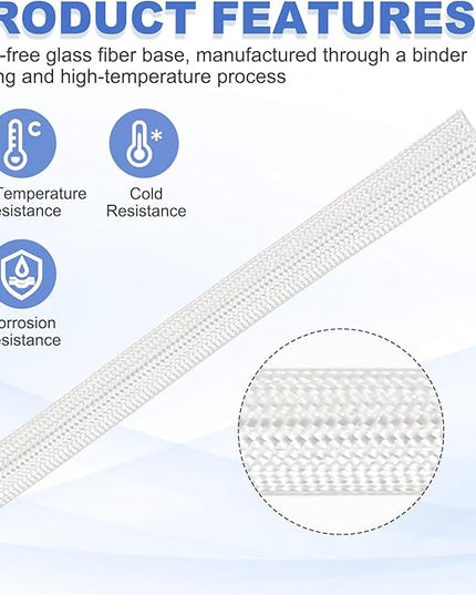 uxcell Insulation Cable Protector,8mm/0.31 Inch-15m/49 Feet High Temp Fiberglass Sleeve White