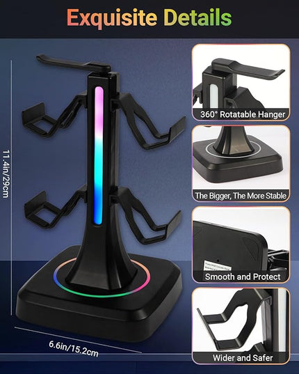 Controller Headset Stand with 10 Color Light Modes - RGB Headphone Holder for PS5, Xbox, Switch - Gaming Room Decor, Desk Organizer for Gamers