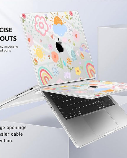 May Chen Case for MacBook Pro 14 inch, Models A2442 A2779 A2918 A2992 A3401 A3185 A3112 A3434, M1 M2 M3 M4 M5 Chip (2021-2025 Release), Plastic Hard Shell Case with Keyboard Cover, Rainbows Flowers