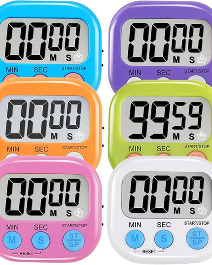 6 Pack Multi-Function Electronic Timer - Magnetic Digital Timers Big LCD Display The Loud/Silent Switch Countdown Timer Extensively Use in Break Time, Cooking,Gym, Meeting, Classroom