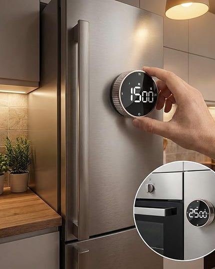 Rechargeable Magnetic Kitchen Timer,LED Countdown/Up Timer, Supports USB-C Charging,with Loud Alarm,3 Preset Quick Times(5/15/25m),Perfect for Kitchen Cooking, Studying, and Fitness (Brown)