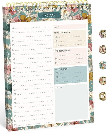 Taja To Do List Notepad - To Do List Notebook for Work with 52 Sheets, 9.8" x 6.5", Undated Daily Planner Perfect for Daily Tasks and Goal Setting, Notepad Suitable for Office, Home & School - Teal Petals