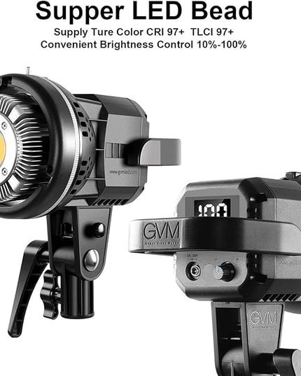 GVM 80W CRI97+ 5600K Dimmable LED Video Lights with Bowens Mount Kit Continuous Output Lighting Spotlight for YouTube Vlog Wedding Photography Shooting Light with Reflector