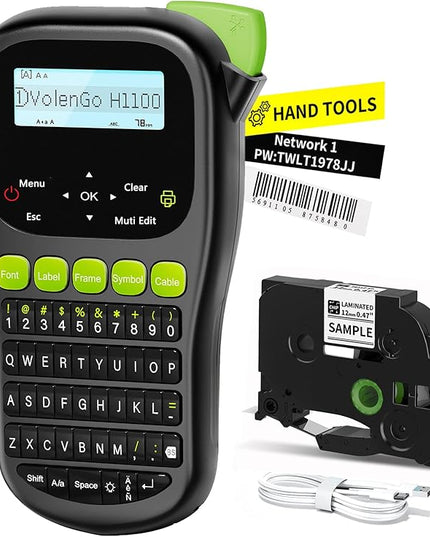 Label Maker Waterproof-Labels, Wire Cable Label Maker, Labeler Machine with Tapes Laminated, H1100 Handheld Labeling Maker with Backlit-LCD & One-Touch Key, Home Industrial Office Organization