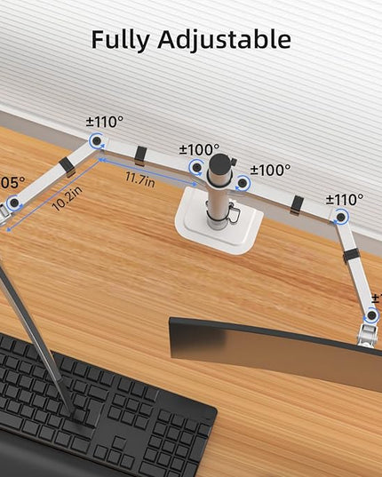 Suptek Dual Monitor Desk Mount, Adjustable Dual Monitor Arm for 2 Monitor Screens up to 42 inch, Extra Tall 15.75" Pole Monitor Stand for Desk, Holds up to 22 lbs,Silver(MD9442LS)