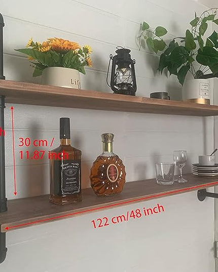 Pipe Shelves Industrial Pipe Shelving Real Wood Industrial Floating Shelves with Wood Planks 48 inch Wall Shelves Rustic Hanging Bookshelf Farmhouse Kitchen Bar Shelving