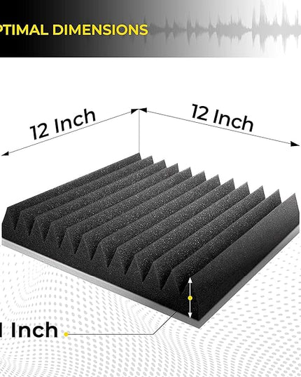 12 Pack Acoustic Panels 1 X 12 X 12 Inches – Acoustic Foam - Studio Foam Wedges - High Density Panels – Soundproof Wedges - Charcoal