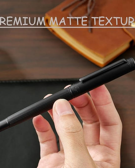 BEILUNER Lighthouse series Rollerball pen, matte black pen body, exquisite vertical lines, Schneider 850 refill, suitable for men, office, professionals, exquisite and chic designer pen
