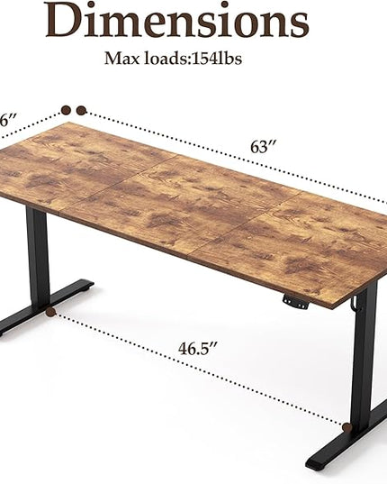 Klicelor 63 Inch Large Electric Standing Desk, Height Adjustable Office Desk, Sit Stand Up Computer Gaming Desk with Memory Preset, Three-Piece Desktop, Rustic Brown