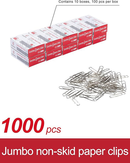 PAPERPAL Paperclips for Office School & Personal Use, Jumbo Nonskid Paper Clip (2"), 1000 Large Paper Clips (10 Boxes of 100 Each), Silver